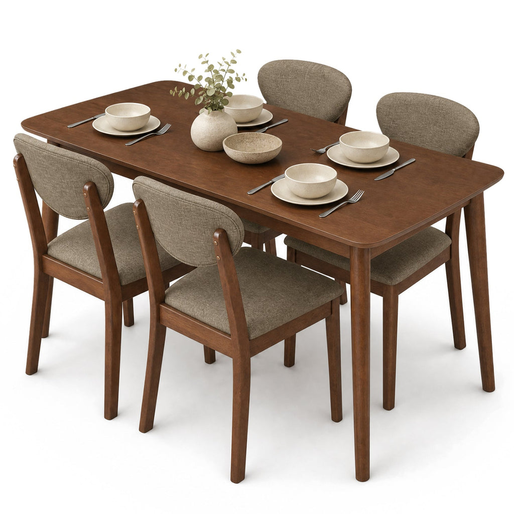 5-Piece Dining Set with Rectangular Table & 4 Fabric Chairs