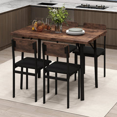 5-Piece Dining Table Set for 4 People Industrial Kitchen Table and 4 PU Leather Chairs-Brown