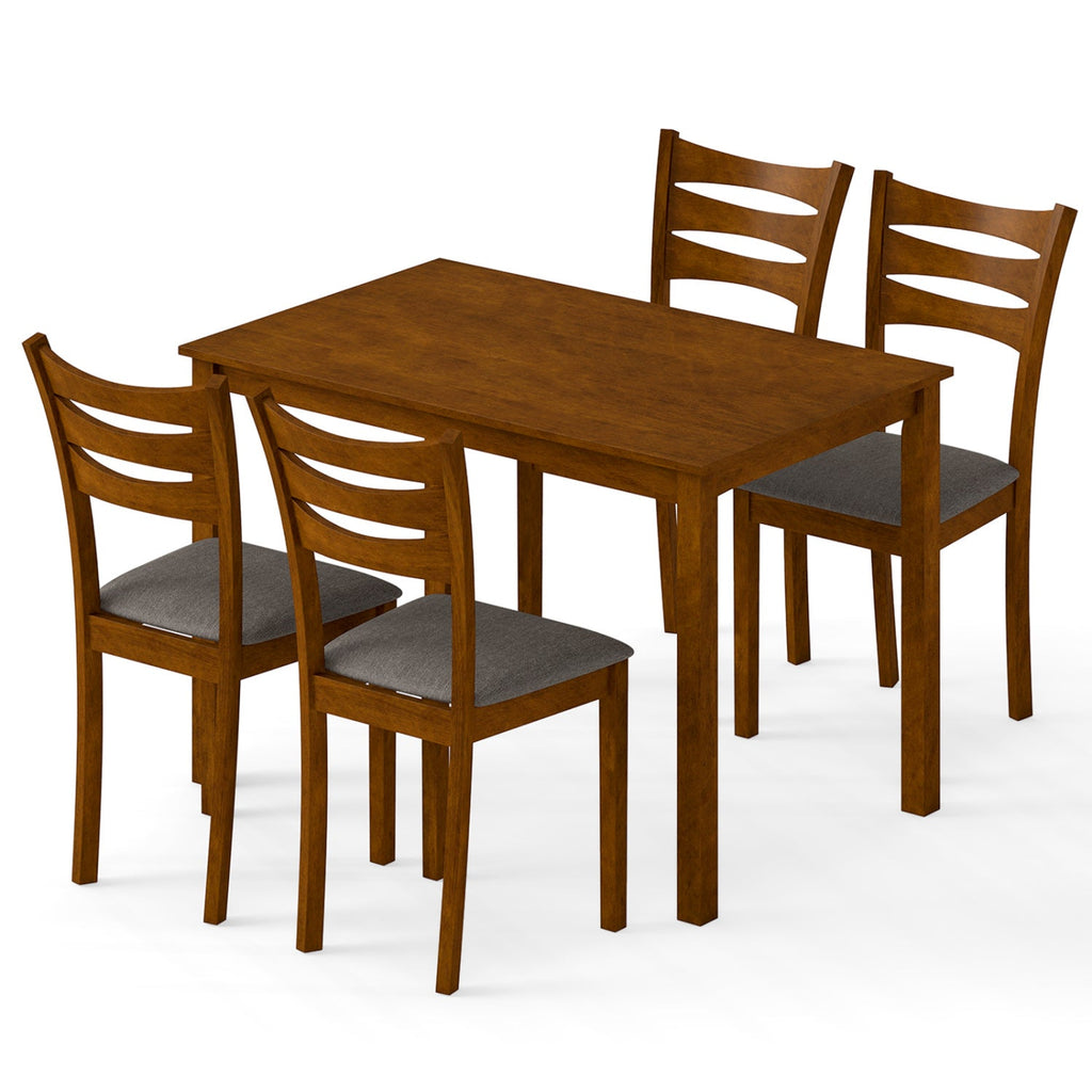 5-Piece Dining Table Set with Linen Fabric Upholstered Chairs and Solid Rubber Wood Frame for 4 People