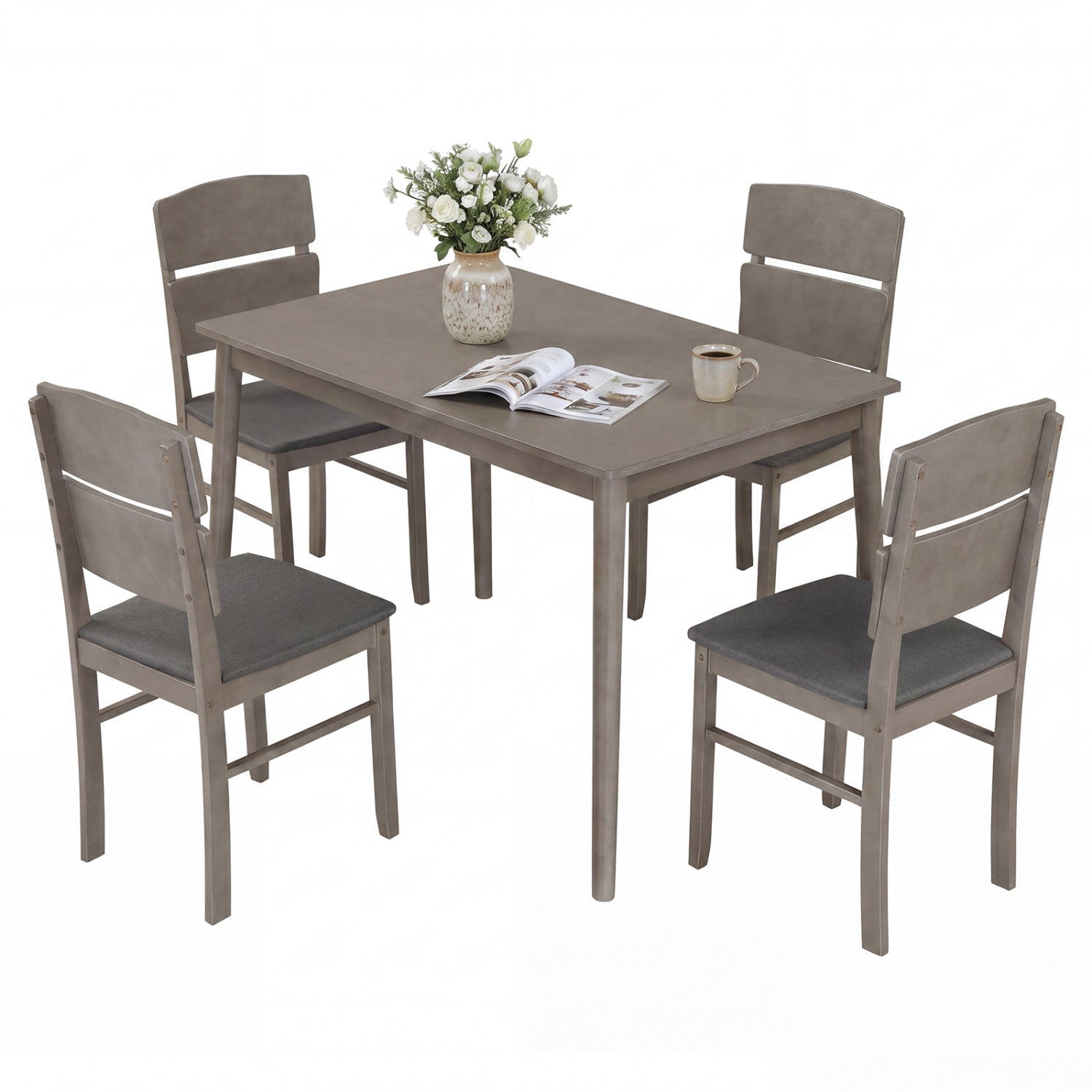 5-Piece Dining Table Set with High Curved Back Chairs