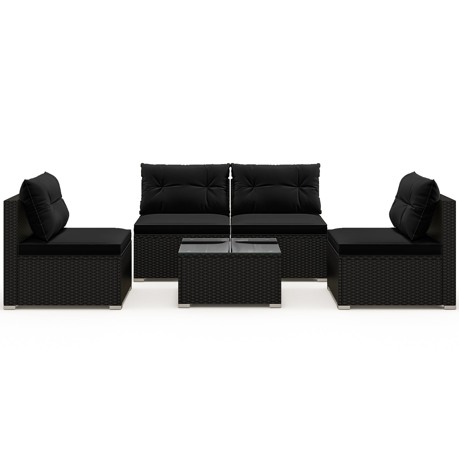 5-Piece Outdoor Patio Furniture Set with Cushions and Coffee Table-Black