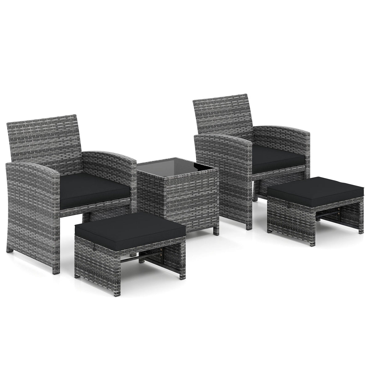 5 Pieces Patio Furniture Set PE Wicker Outdoor Lounge Chairs with 2 Ottomans