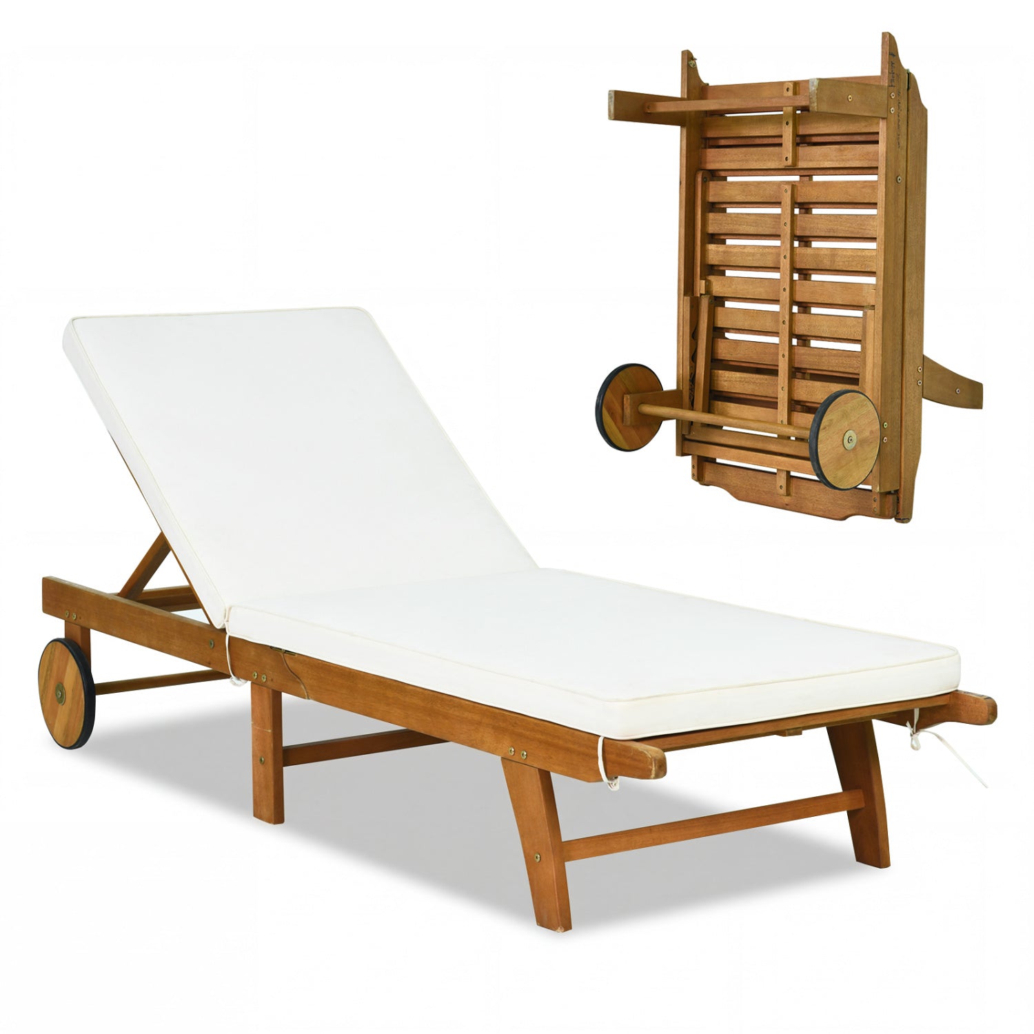 Adjustable Patio Chaise Lounge with Cushion and Wheels