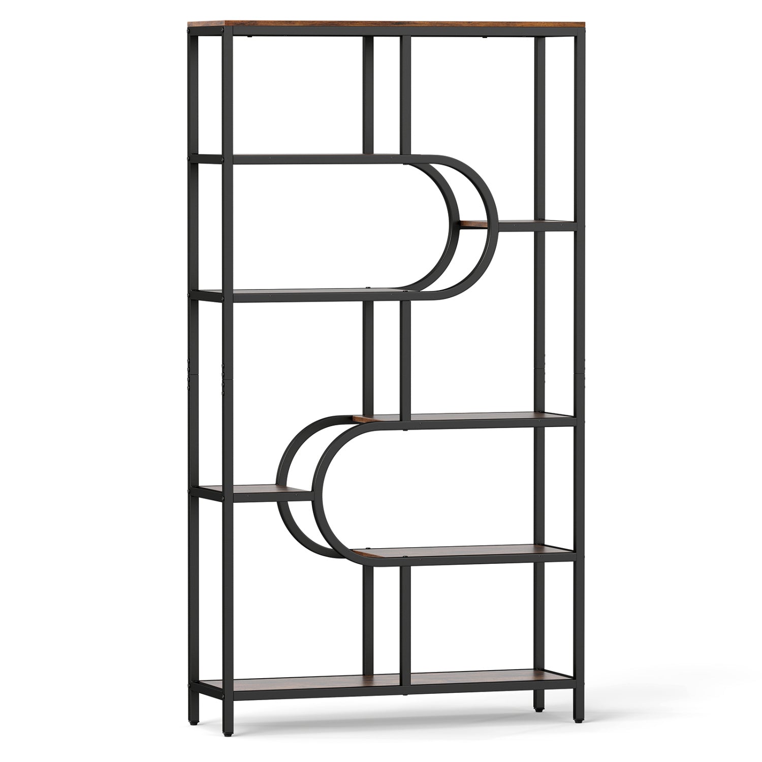 5-Tier Bookshelf Tall Etagere Bookcase with Open Storage Shelves and U Shape