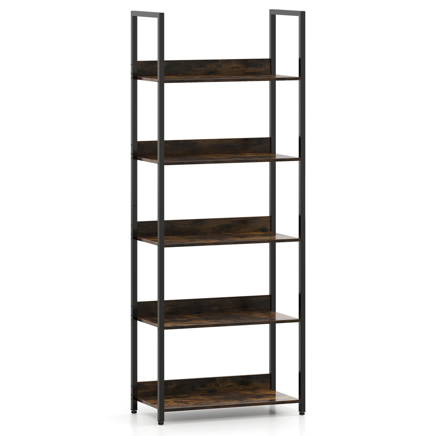 5-Tier Bookshelf Tall Wooden Open Bookcase with Back Panels