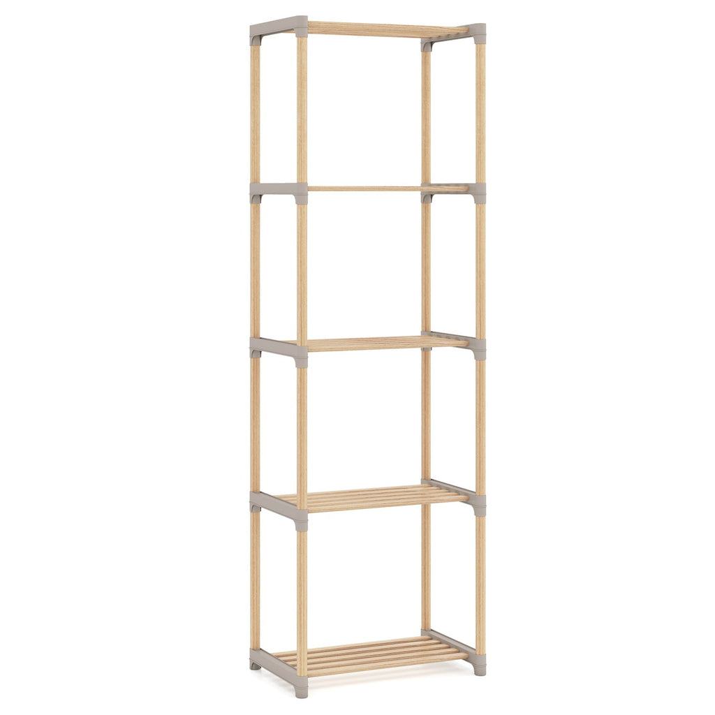 5-Tier Pine Wood Bookshelf with Open Shelves