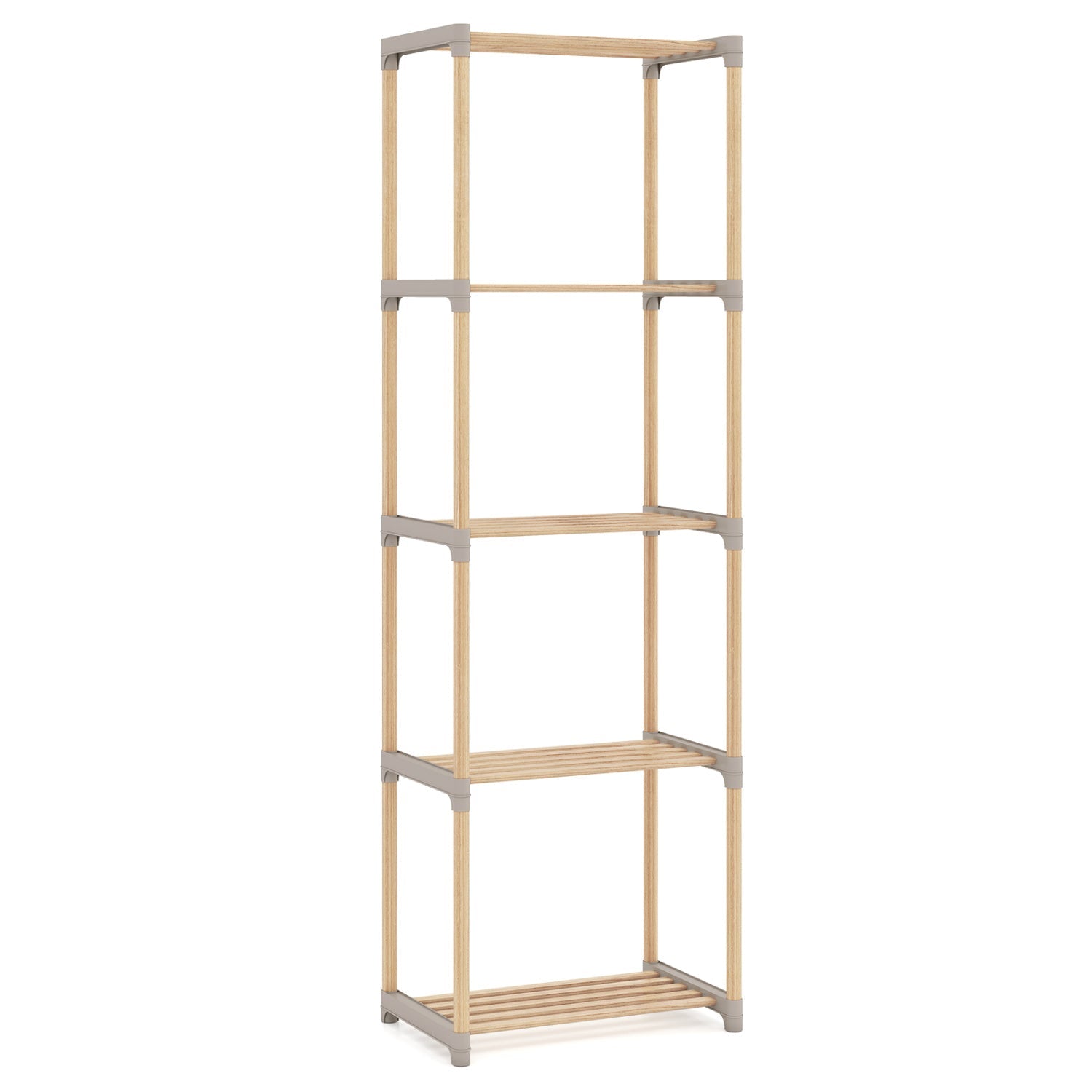 5-Tier Pine Wood Bookshelf with Open Shelves