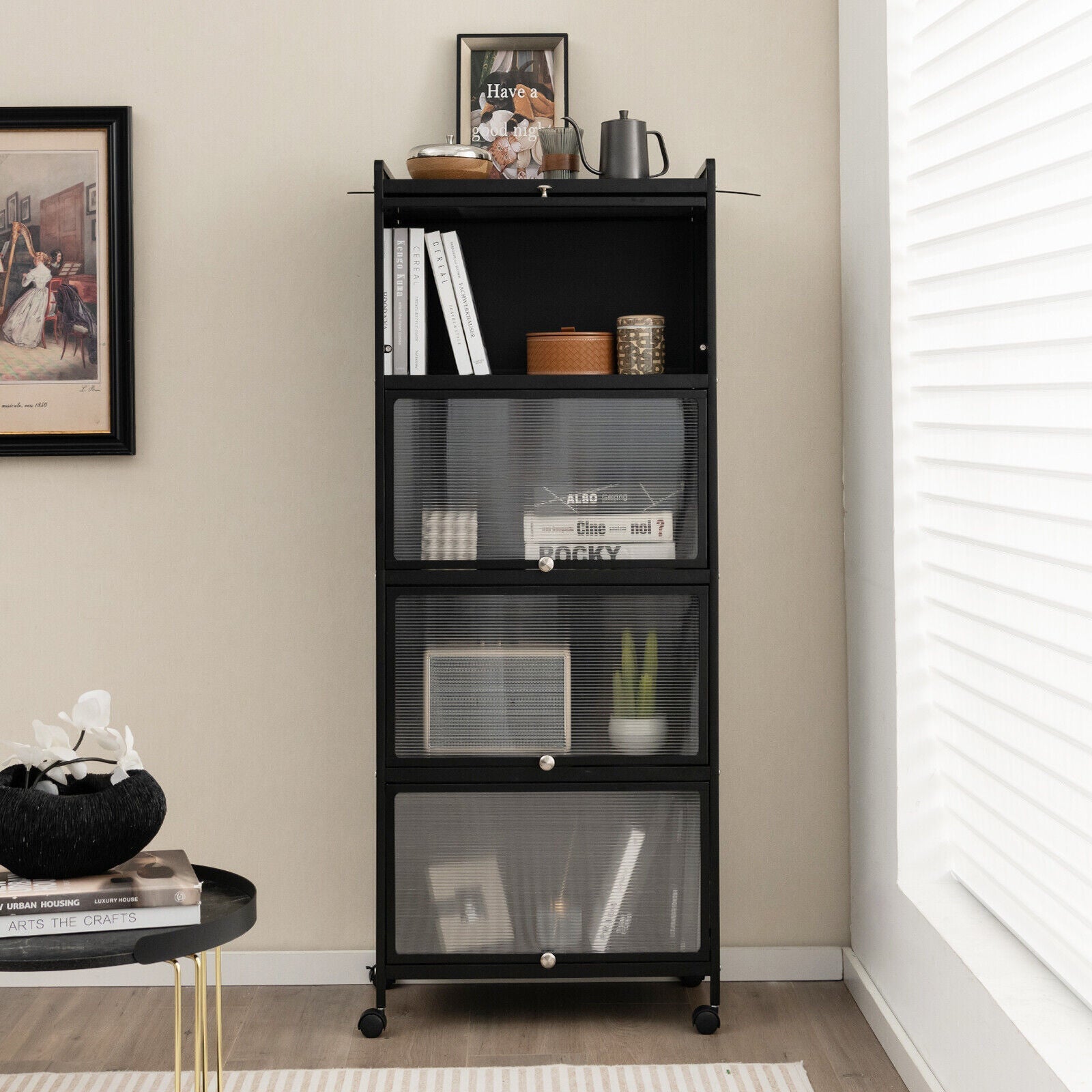 5-Tier Kitchen Baker's Rack with Flip-up PC Doors-Black