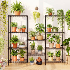 5-Tier Metal Storage Shelving Unit Set of 2 with V-Shaped Wire Rack-Black