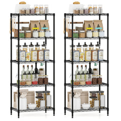 5-Tier Metal Storage Shelving Unit Set of 2 with V-Shaped Wire Rack-Black