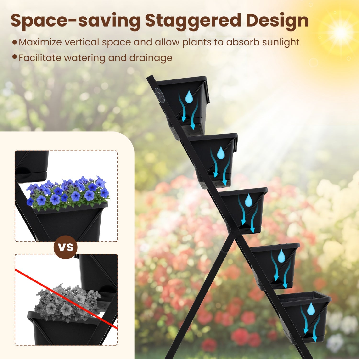 5-Tier Vertical Raised Garden Bed with Wheels for Backyard