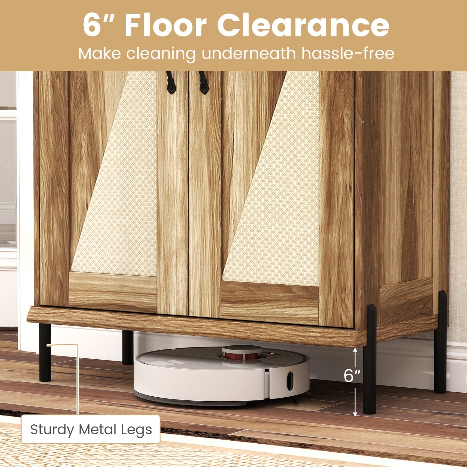 5-Tier Wooden Farmhouse Shoe Cabinet with Woven Rattan Doors