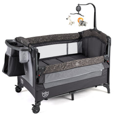 5-in-1 Bedside Bassinet with Diaper Changer and Mattress-Gray