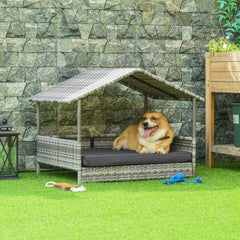 Wicker Dog House Outdoor with Canopy and Water-Resistant Cushion