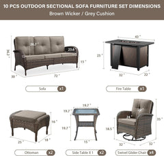 Outdoor Patio Furniture Set With 43In Fire Pit Table Brown