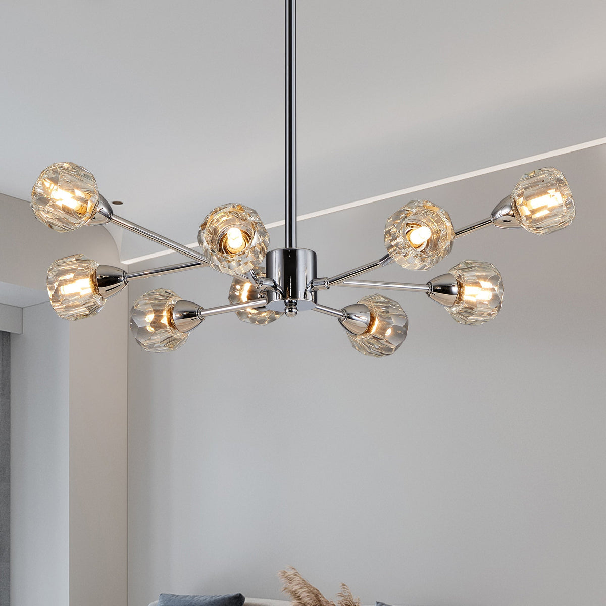 28" Modern Crystal Chandelier With 9 Lights
