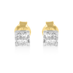 10k Yellow Gold Princess Diamond Quad Stud Earrings (1/4 cttw, J-K Color, I2-I3 Clarity)