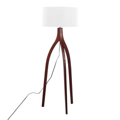 Wishbone Contemporary Floor Lamp in Walnut Wood with White Fabric Shade