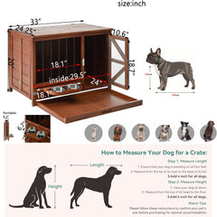 33" Solid Wood Dog Crate Furniture - Foldable Indoor Kennel