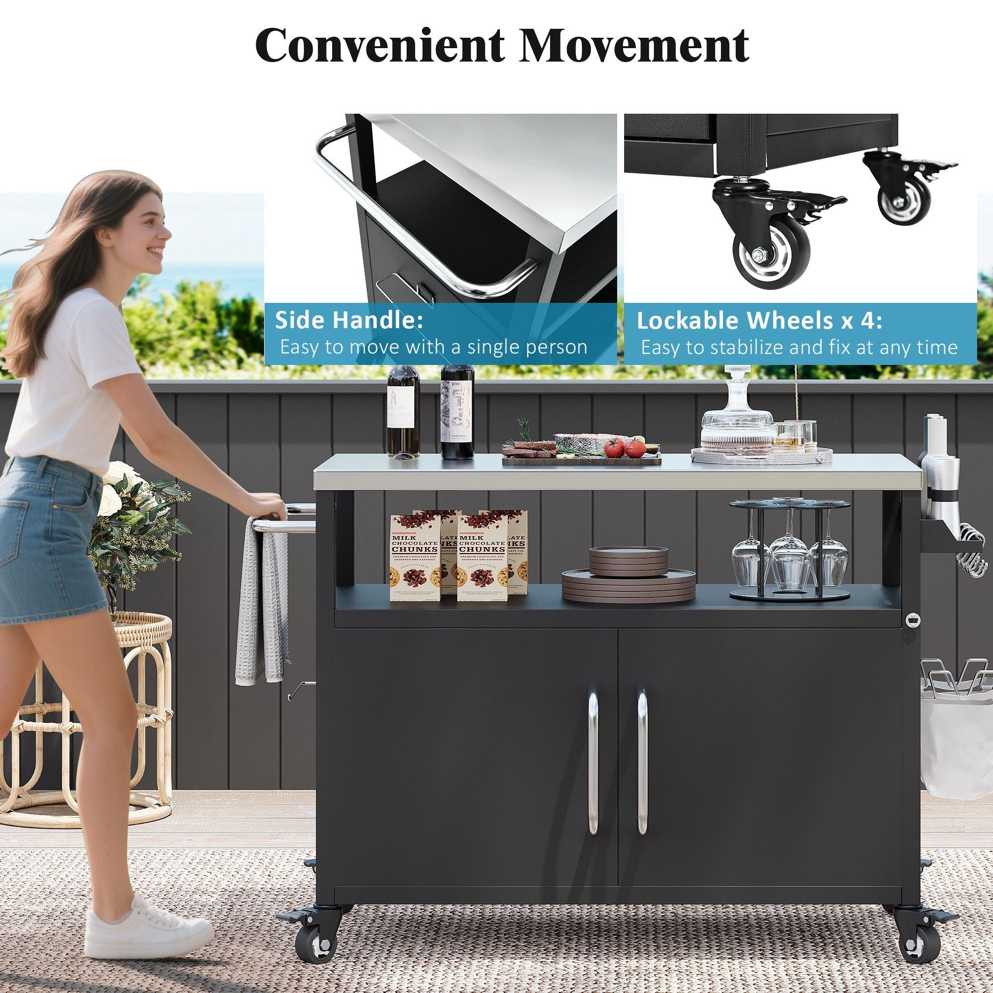 K&K 54.5" Outdoor Kitchen Island with Stainless Steel Tabletop