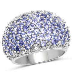 3.01 Carat Genuine Tanzanite and White Diamond .925 Sterling Silver Ring