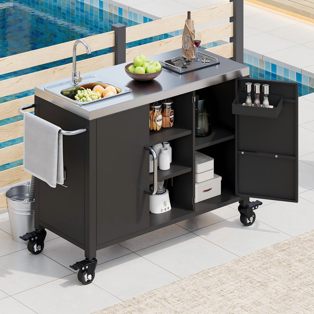 K&K 55.5' Outdoor Kitchen Island with 304 Stainless Steel Sink
