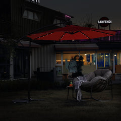 10ft Solar LED Offset Hanging Market Patio Umbrella (Orange)