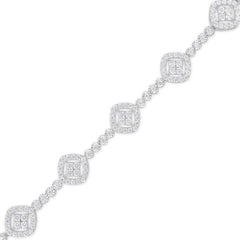 .925 Sterling Silver 3.0 Cttw Diamond Halo Square Shape Link Bracelet (I-J Color, I3 Clarity) - 7.25"