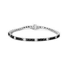 .925 Sterling Silver 3.0 Cttw Black and White Diamond Tennis Bracelet (I-J Color, I2-I3 Clarity) - 7.25" Inches