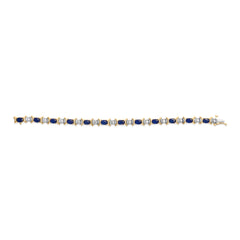 14K Yellow Gold 1.00 Cttw Alternating  Diamond and 6 1/2 Cttw Oval Blue Sapphire Link Bracelet (H-I Color, SI1-SI2 Clarity) - 7" Inches