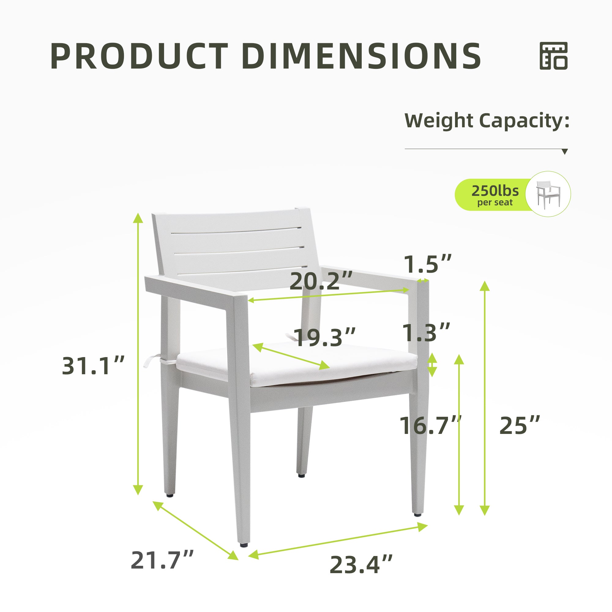 Outdoor Patio Aluminum Stationary Dining Chairs 4PCs with Outdoor-Grade Sunbrella Fabric Cushions