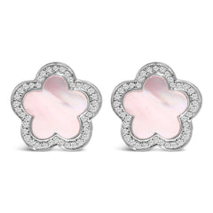 14K White Gold Mother of Pearl and 1/5 Cttw Diamond Halo Star Stud Earrings