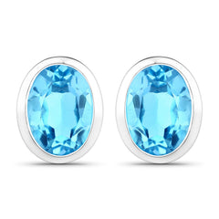 4.00 Carat Genuine Swiss Blue Topaz .925 Sterling Silver Earrings