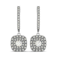 14k White Gold Double Halo Cushion Outer Shaped Diamond  Earrings (3/4 cttw)