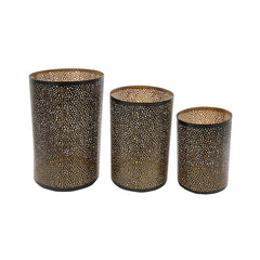 Set of 3 Pierced Metal Hurricanes in Black & Gold