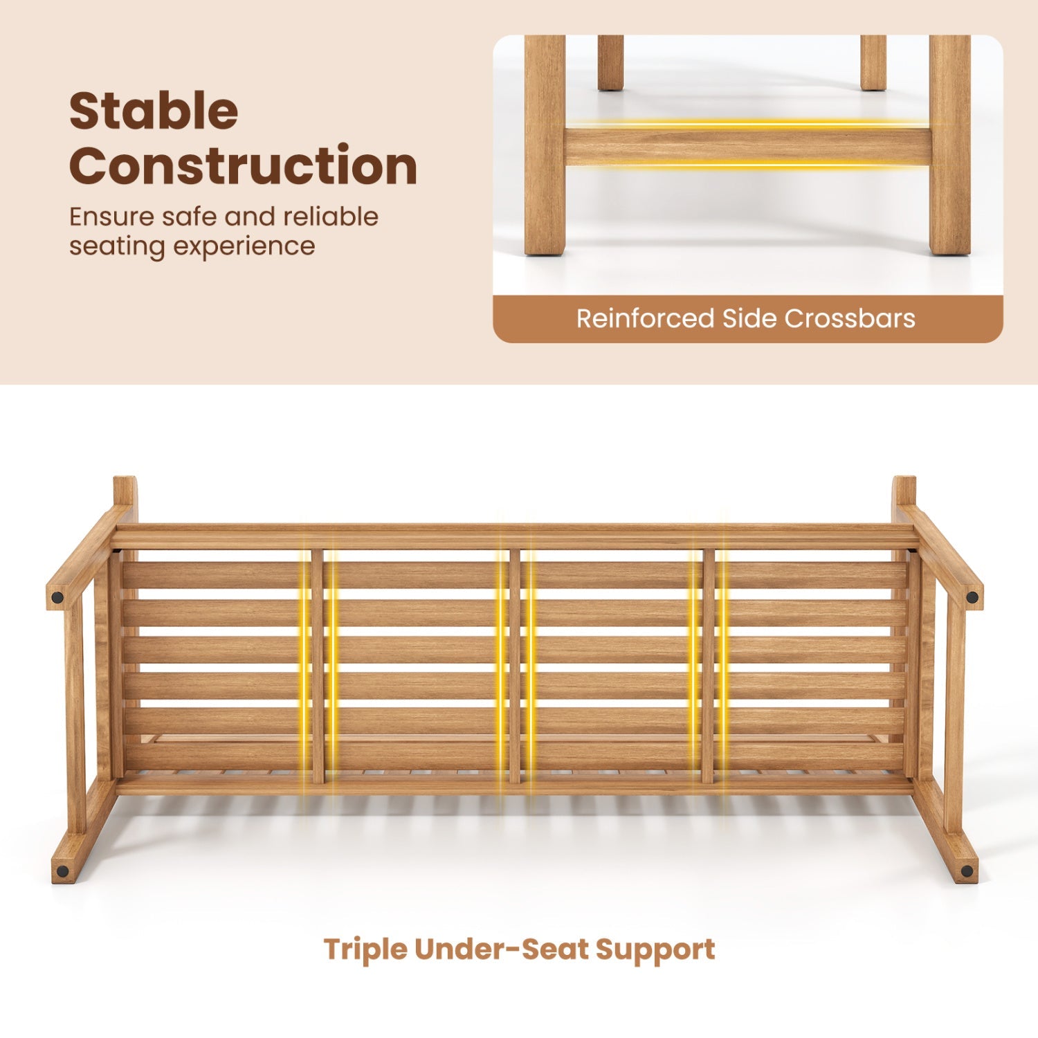 62inch Teak Outdoor Porch Bench 3
