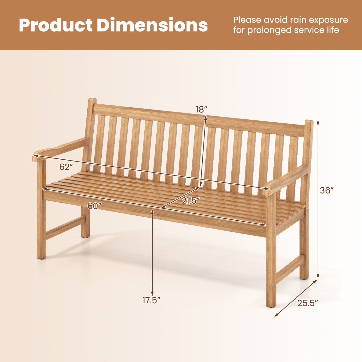 62inch Teak Outdoor Porch Bench 3