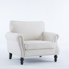 40.16 in Faux Leather Rolled Arm Sofa with Nailhead Trim Beige