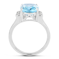 4.28 Carat Genuine Blue Topaz and White Topaz .925 Sterling Silver Ring