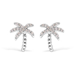 10K White Gold 1/10 Cttw Diamond  Encrusted Palm Tree Stud Earrings (H-I Color, I1-I2 Clarity)