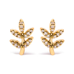 10K Yellow Gold 1/10 Cttw Diamond Accented Leaf and Branch Stud Earrings (H-I Color, I1-I2 Clarity)