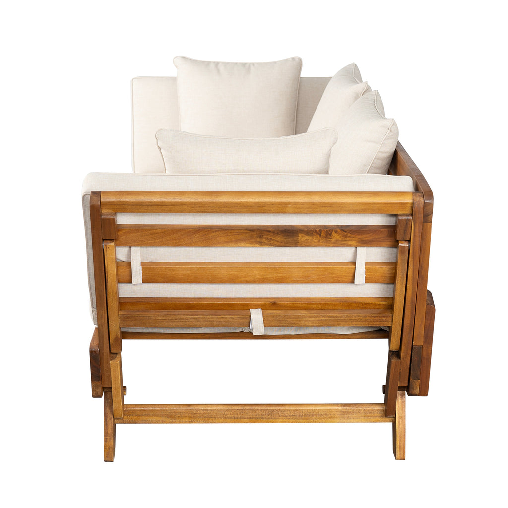 Outdoor Patio Daybed Sofa, 3-Seat Sofa with Foldable Arm & Removable Cushions