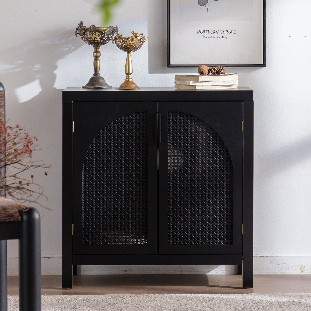 Black Accent Cabinet with 2 Doors 29 Inch Narrow Credenza