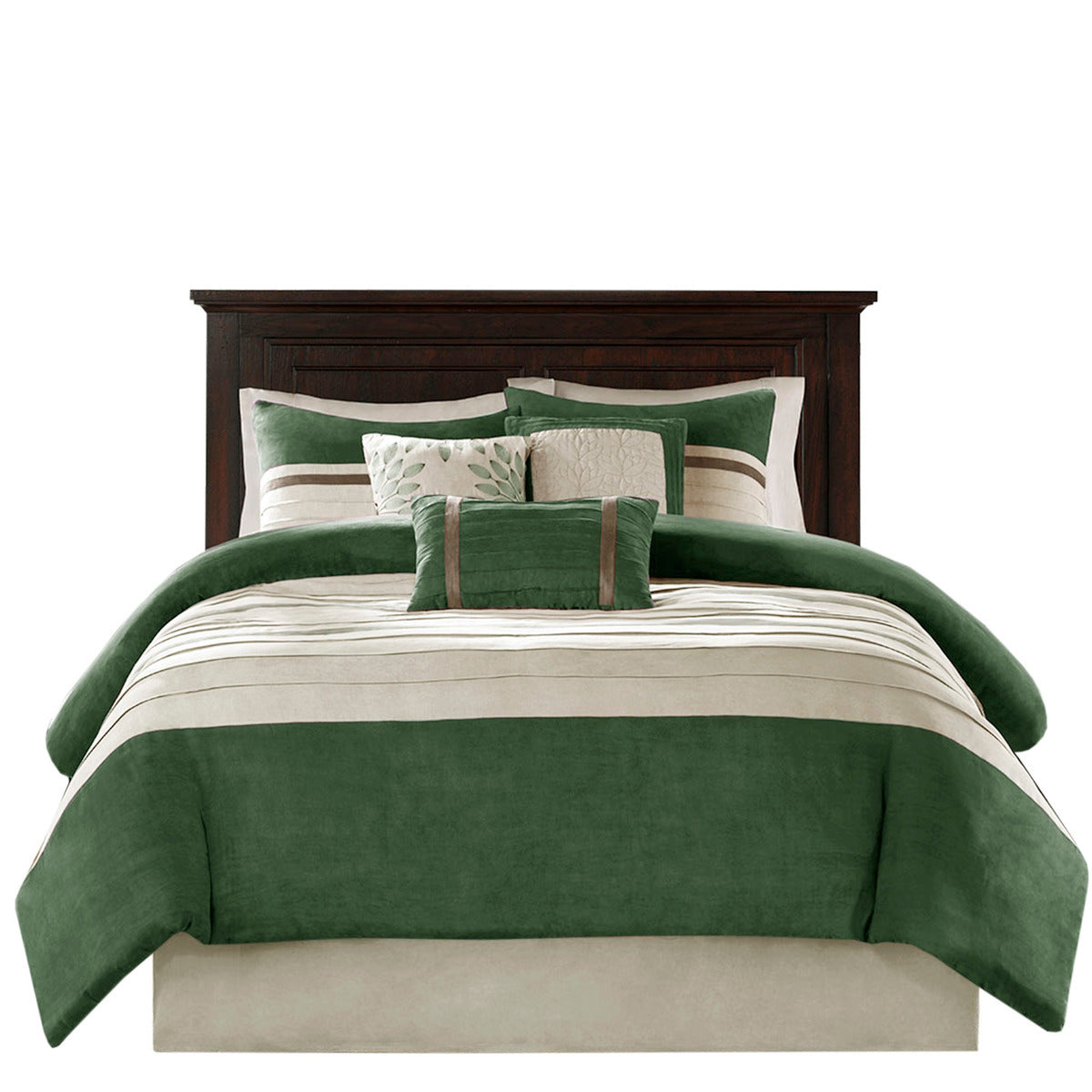 7 Pc Pieced Faux Suede Comforter Set Green King