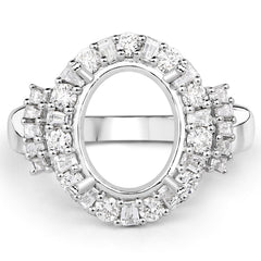 0.83 Carat Genuine White Diamond 14K White Gold Semi Mount Ring - holds 11x9mm Oval Gemstone