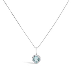 10K White Gold Purple Amethyst and 1/10 Cttw Diamond Accent Halo Pendant Necklace