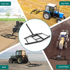 66" Wide Driveway Drag Tow Behind Landscape Leveling Rake with Reinforced Bars-Black