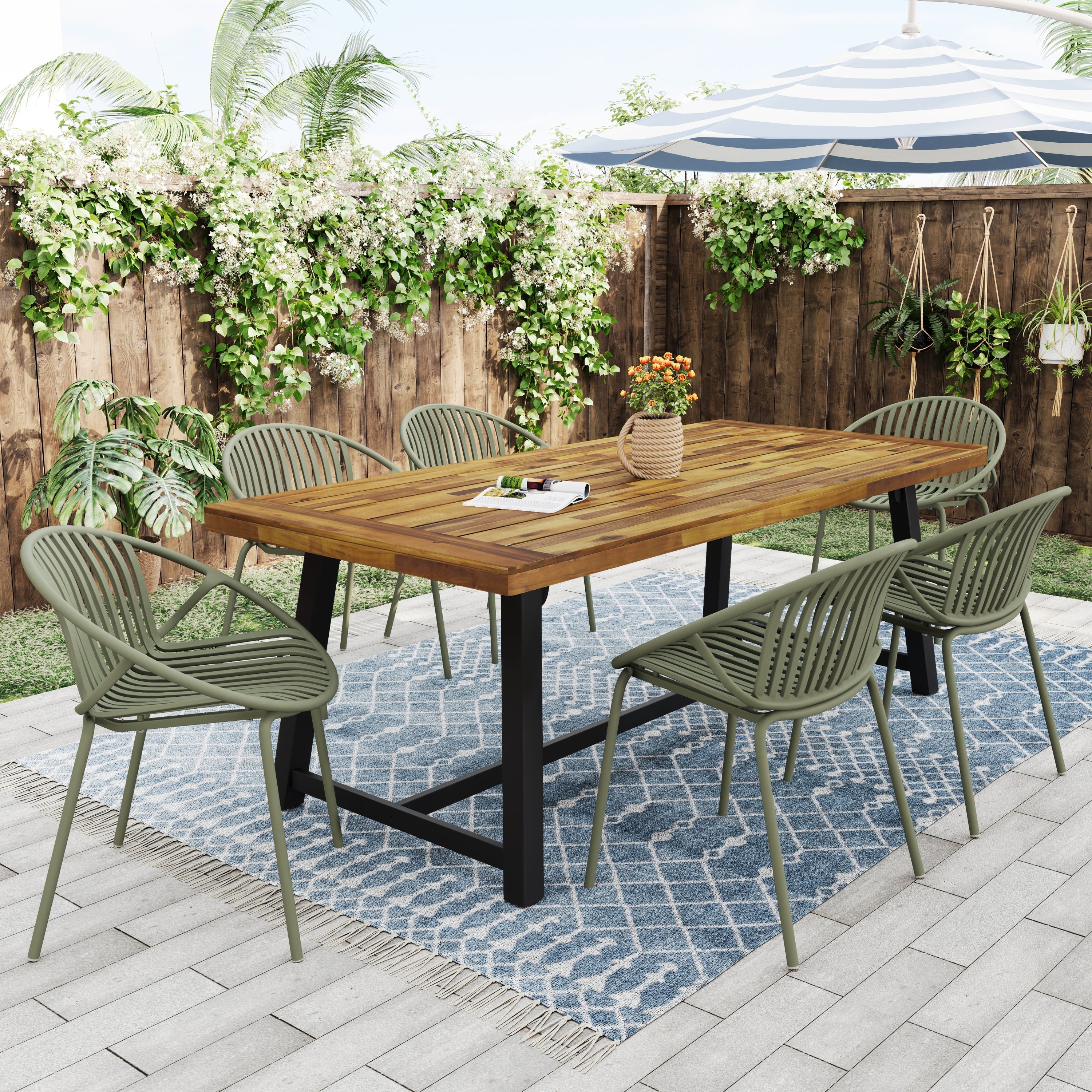 Patio Dining Chairs Stackable Chairs with Breathable Design (Set of 2)