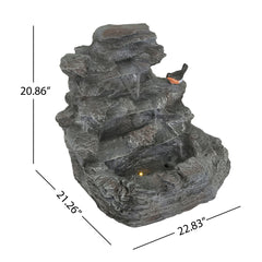 4-Tiered Gray Concrete Rock Waterfall Fountain with LED Lights