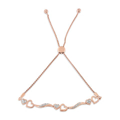 14K Rose Gold Plated .925 Sterling Silver 1/10 Cttw Diamond Wave and Hearts 4â€-10â€ Adjustable Bolo Bracelet (I-J Color, I3 Clarity)